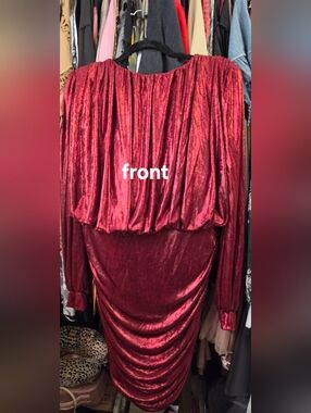 Red OR Black Metallic Draped Long-Sleeve Women’s Dress